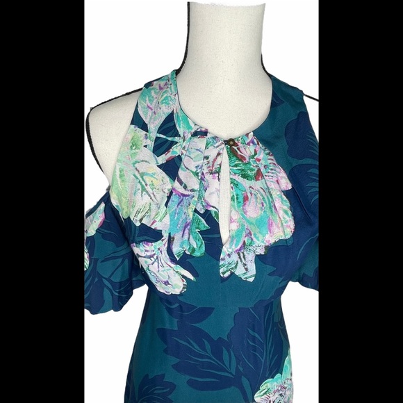 Anthropologie Maeve Elia Open Shoulder Dress Blue - Picture 5 of 12